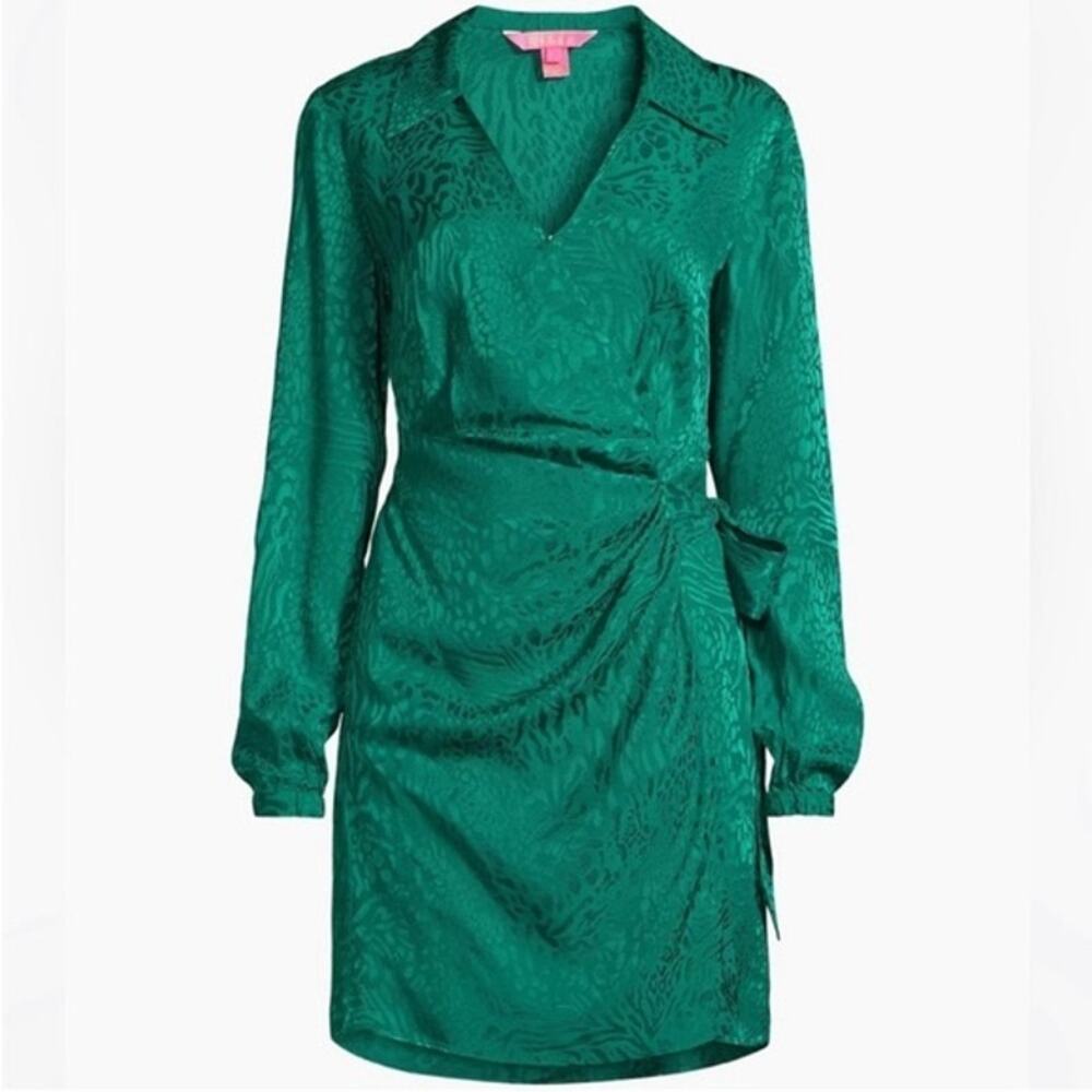 Lilly Pulitzer Nicolina Animal Jacquard Long Sleeve Wrap Dress Size 6 Emerald
